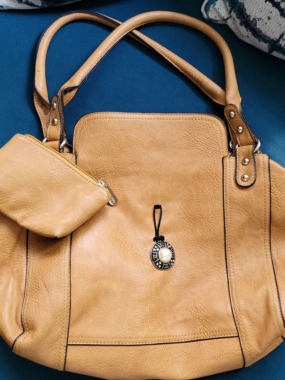 Michael Kors Tan Leather Satchel with Charm and Pouch